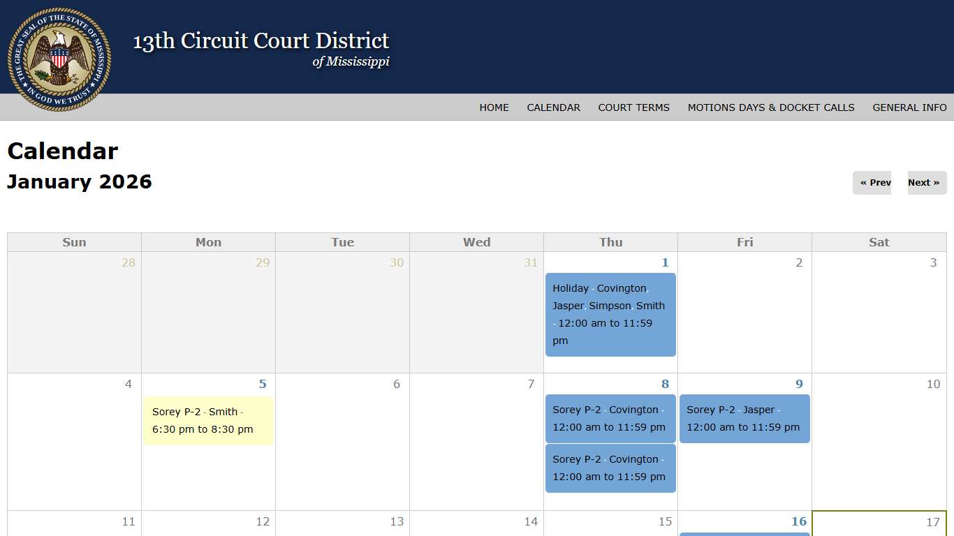 Calendar | 13th Circuit Court District